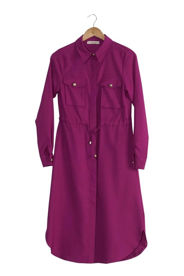 Vêtements hijab  T 4532 Mataş  Erkek Yaka Bağcıklı Tunik - TRENDTESETTÜR