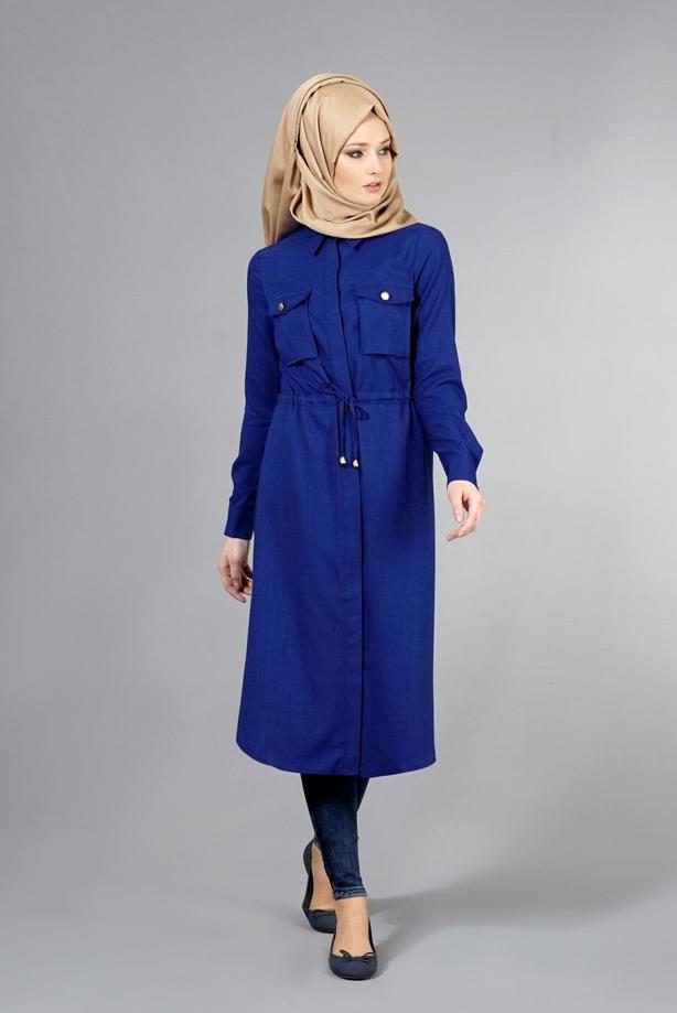 Vêtements hijab  T 4532 Mataş  Erkek Yaka Bağcıklı Tunik - TRENDTESETTÜR