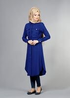 Vêtements hijab BLEU MARINE T 4532 Mataş  Erkek Yaka Bağcıklı Tunik