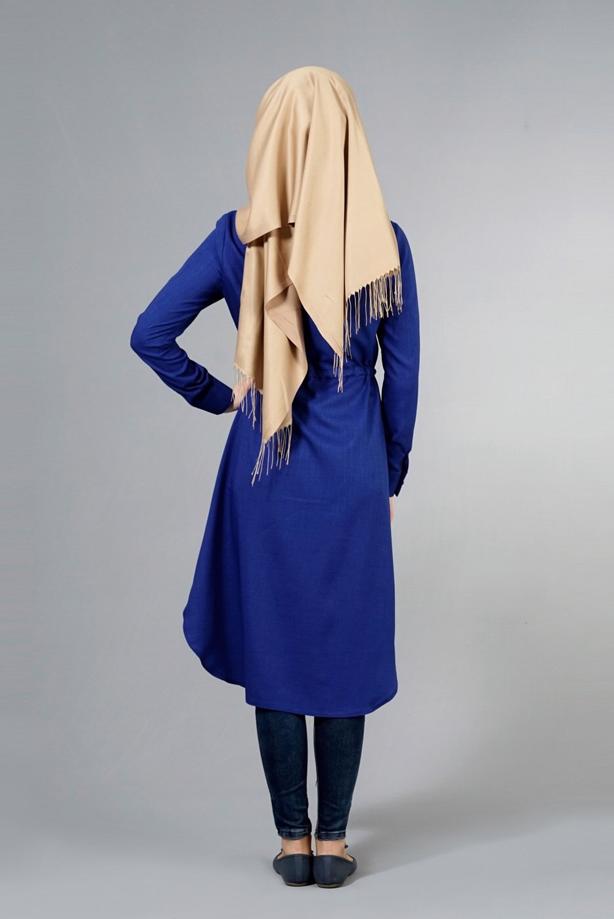 Vêtements hijab  T 4532 Mataş  Erkek Yaka Bağcıklı Tunik - TRENDTESETTÜR