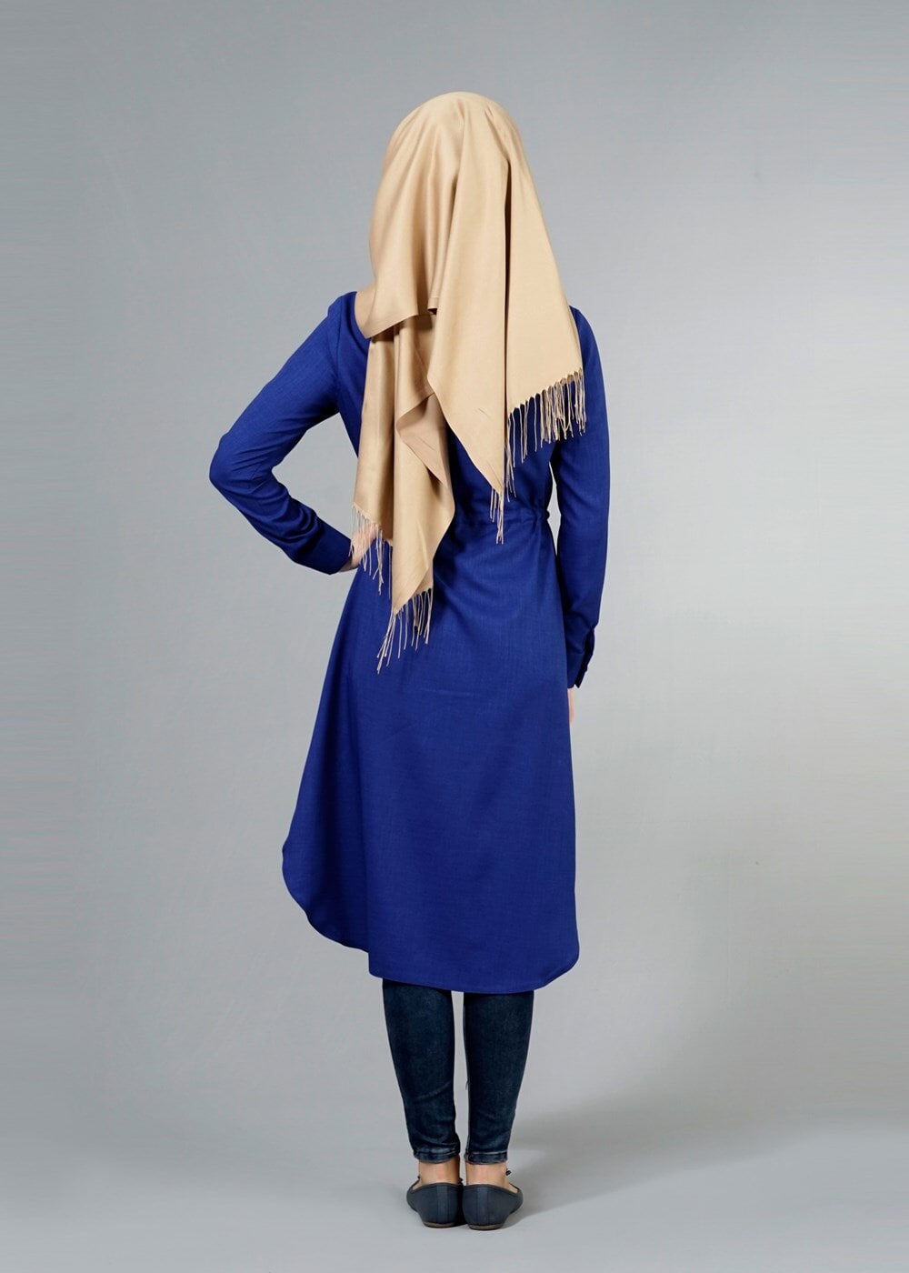 Vêtements hijab BLEU MARINE T 4532 Mataş  Erkek Yaka Bağcıklı Tunik