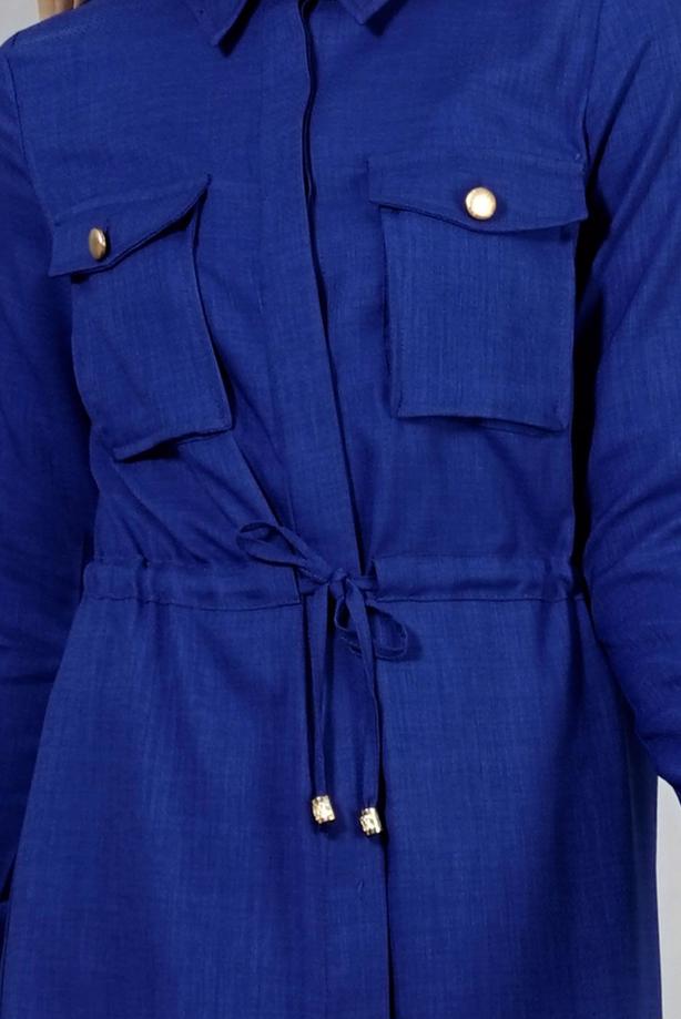 Vêtements hijab  T 4532 Mataş  Erkek Yaka Bağcıklı Tunik - TRENDTESETTÜR