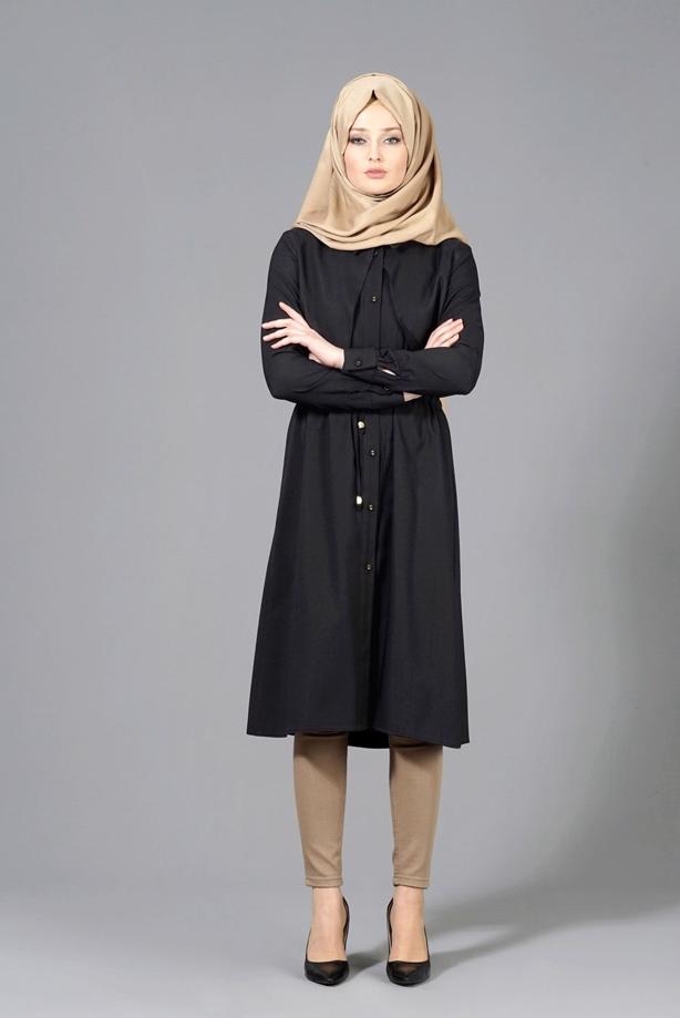 Vêtements hijab  T 4543 Mataş Pelerinli Bağcıklı Tunik - TRENDTESETTÜR