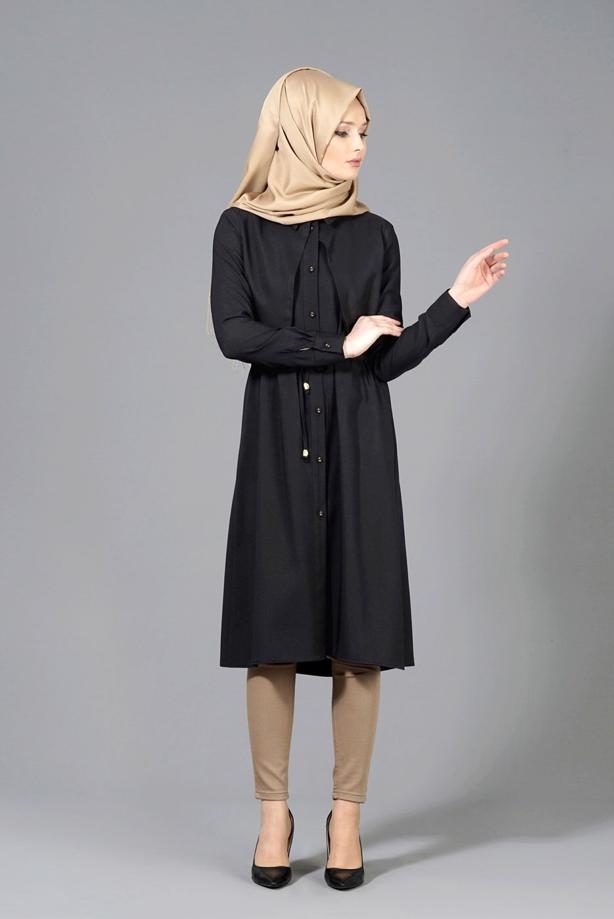 Vêtements hijab  T 4543 Mataş Pelerinli Bağcıklı Tunik - TRENDTESETTÜR