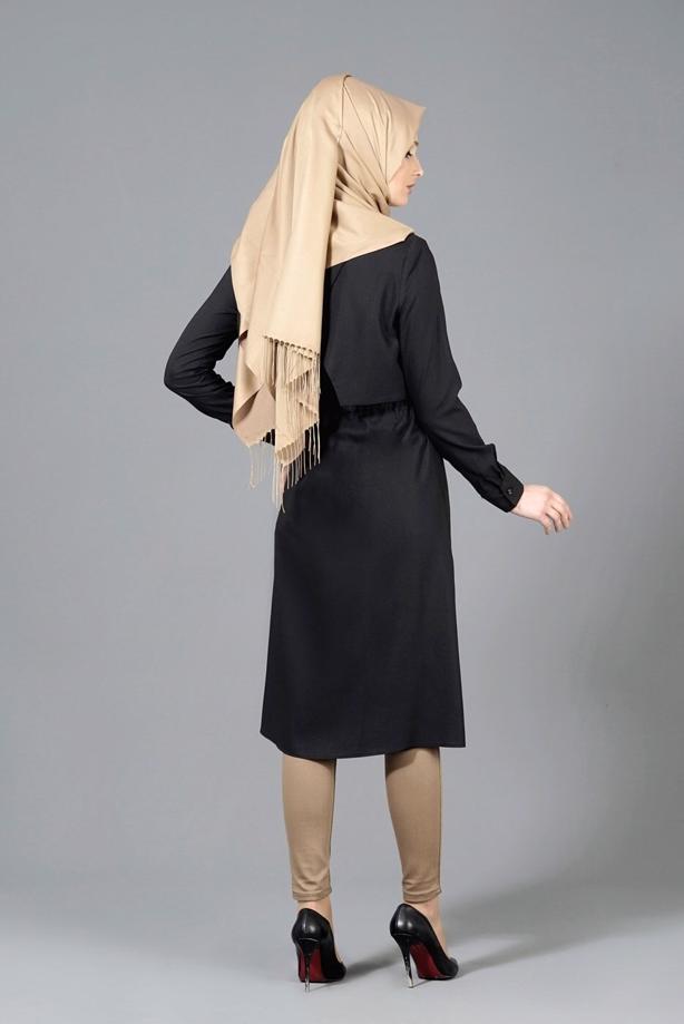 Vêtements hijab  T 4543 Mataş Pelerinli Bağcıklı Tunik - TRENDTESETTÜR