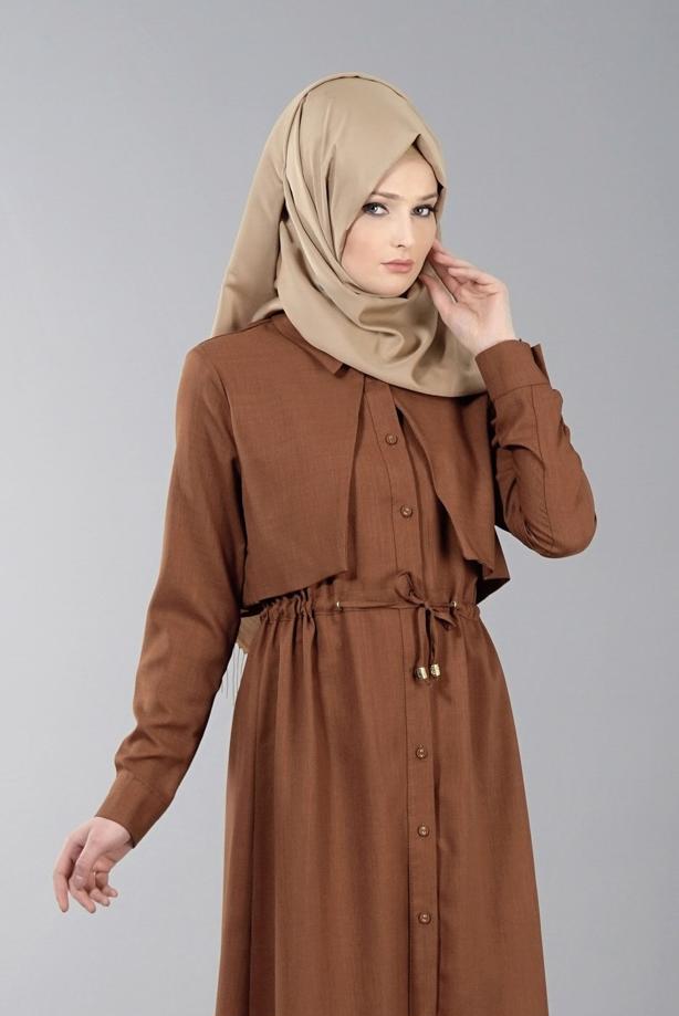 Vêtements hijab  T 4543 Mataş Pelerinli Bağcıklı Tunik - TRENDTESETTÜR