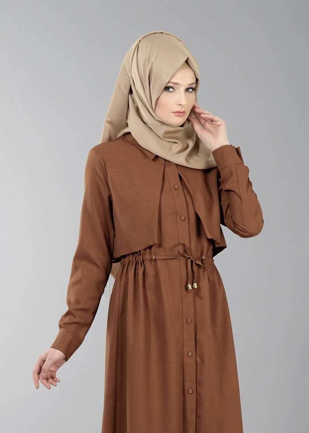 Vêtements hijab TABA T 4543 Mataş Pelerinli Bağcıklı Tunik