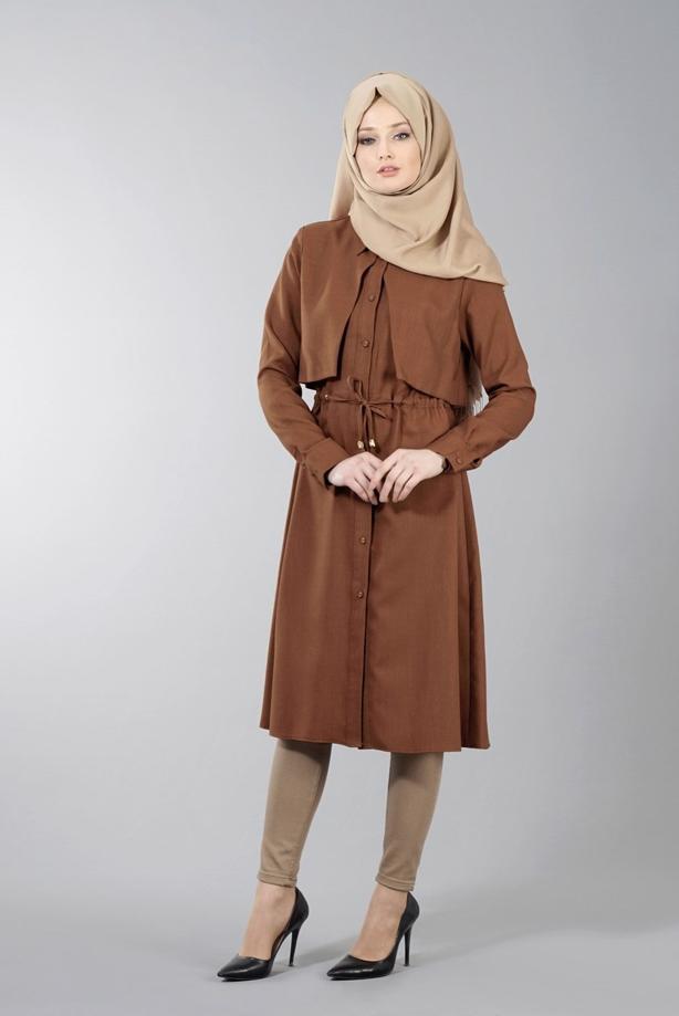 Vêtements hijab  T 4543 Mataş Pelerinli Bağcıklı Tunik - TRENDTESETTÜR