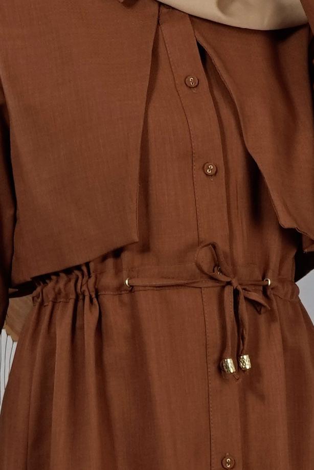 Vêtements hijab  T 4543 Mataş Pelerinli Bağcıklı Tunik - TRENDTESETTÜR