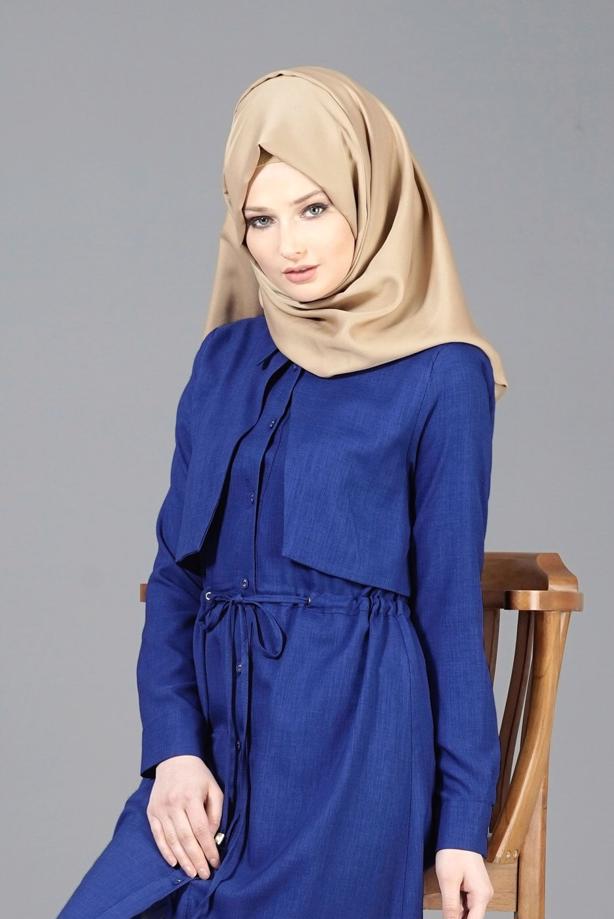 Vêtements hijab  T 4543 Mataş Pelerinli Bağcıklı Tunik - TRENDTESETTÜR