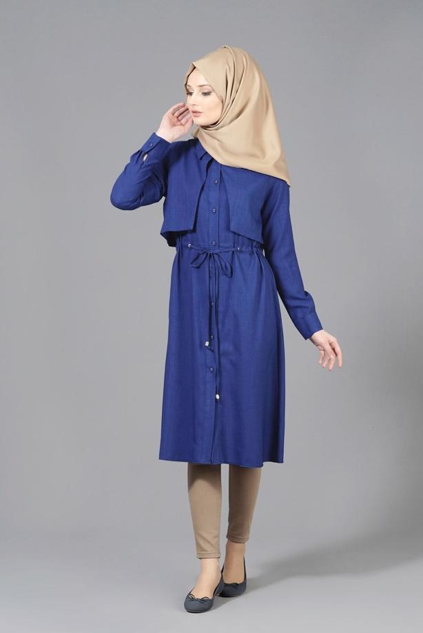 Vêtements hijab  T 4543 Mataş Pelerinli Bağcıklı Tunik - TRENDTESETTÜR