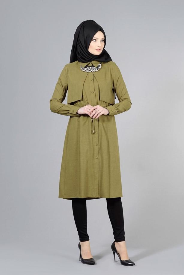Vêtements hijab  T 4543 Mataş Pelerinli Bağcıklı Tunik - TRENDTESETTÜR