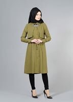 Vêtements hijab VERT T 4543 Mataş Pelerinli Bağcıklı Tunik