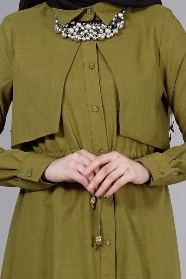 Vêtements hijab  T 4543 Mataş Pelerinli Bağcıklı Tunik - TRENDTESETTÜR