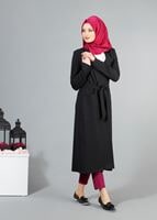 Vêtements hijab NOIR T 4570 Mataş Torba Cepli Kuşaklı Trench