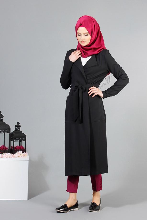 Vêtements hijab  T 4570 Mataş Torba Cepli Kuşaklı Trench - TRENDTESETTÜR
