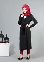 Vêtements hijab NOIR T 4570 Mataş Torba Cepli Kuşaklı Trench
