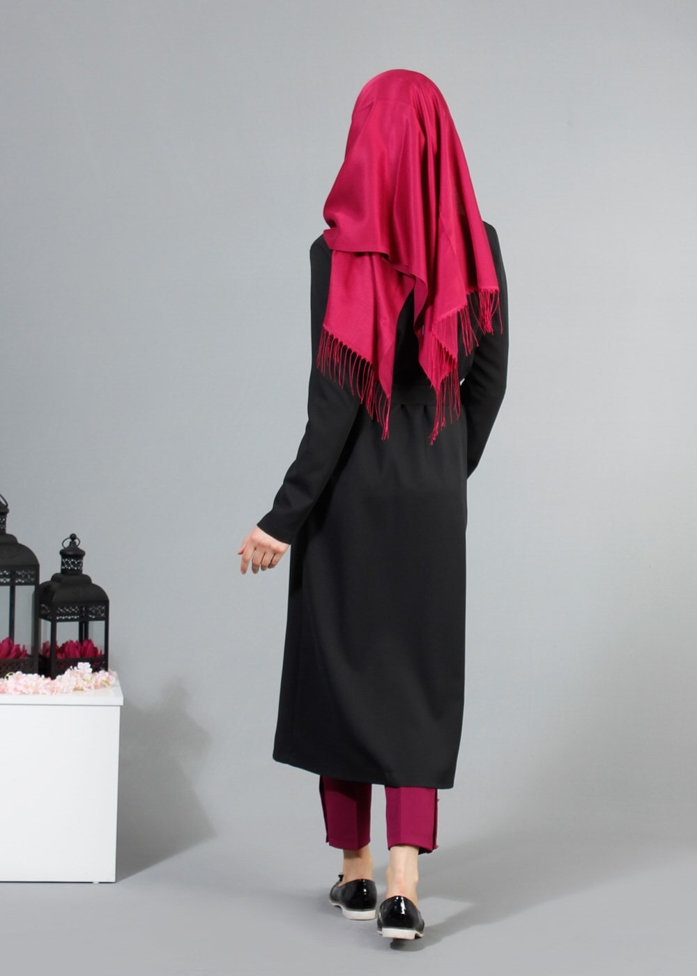 Vêtements hijab NOIR T 4570 Mataş Torba Cepli Kuşaklı Trench