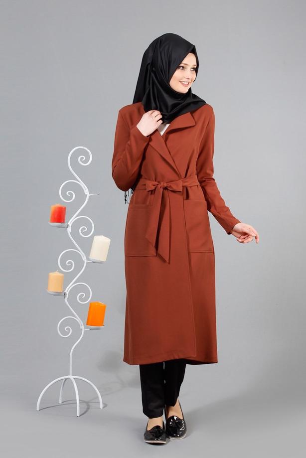 Vêtements hijab  T 4570 Mataş Torba Cepli Kuşaklı Trench - TRENDTESETTÜR