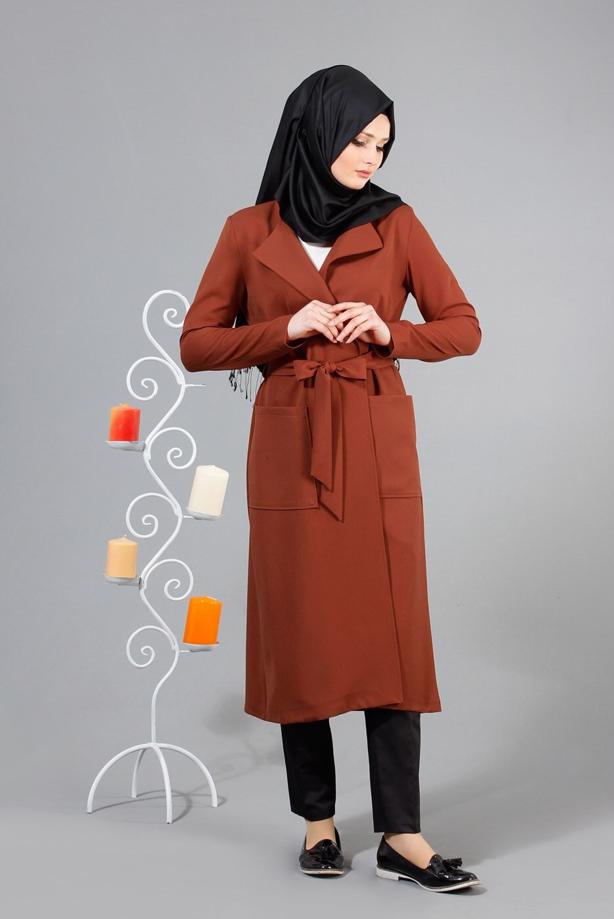 Vêtements hijab  T 4570 Mataş Torba Cepli Kuşaklı Trench - TRENDTESETTÜR