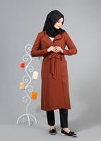 Vêtements hijab BRUN T 4570 Mataş Torba Cepli Kuşaklı Trench