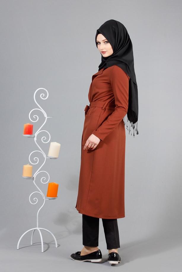 Vêtements hijab  T 4570 Mataş Torba Cepli Kuşaklı Trench - TRENDTESETTÜR