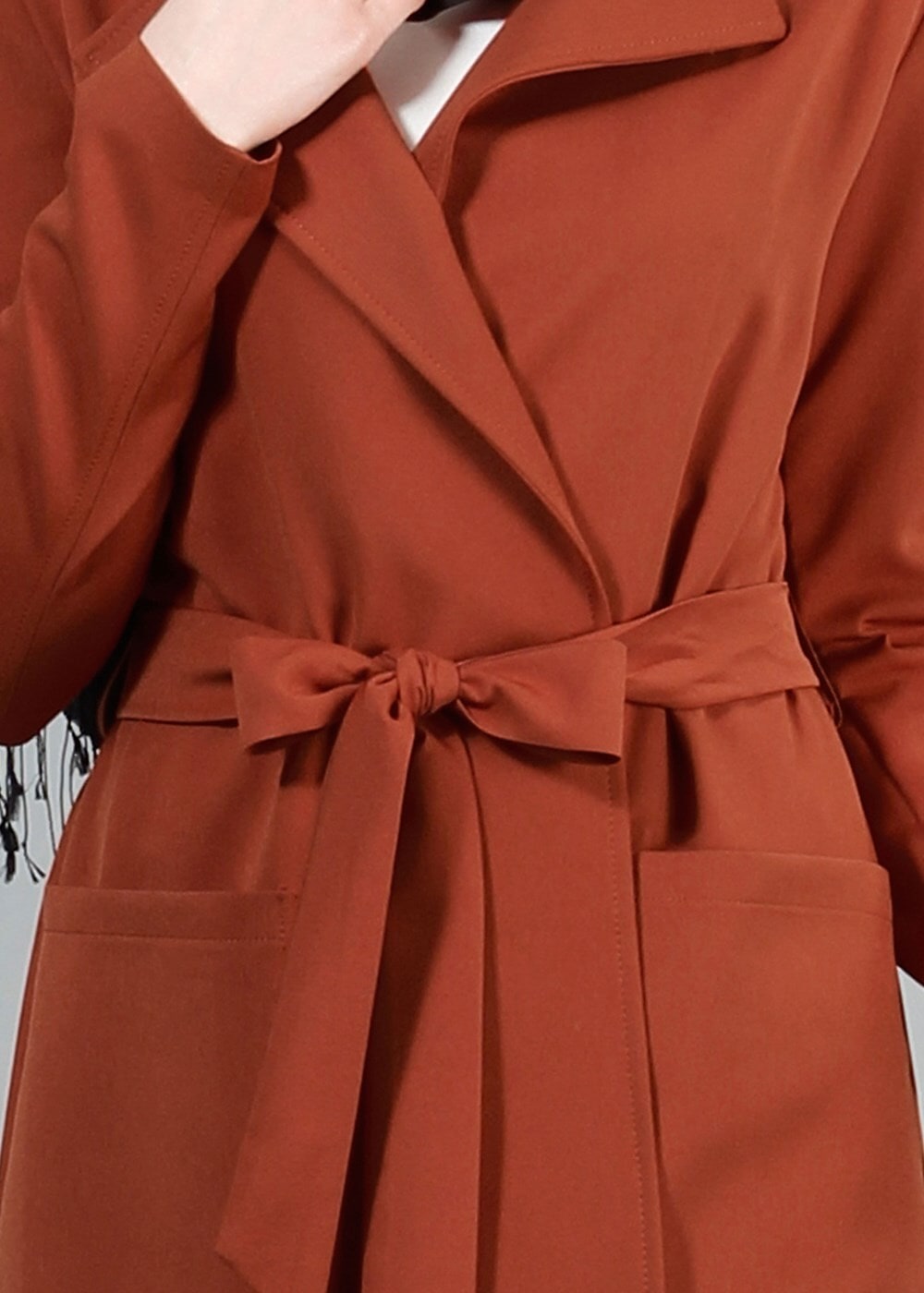 Vêtements hijab BRUN T 4570 Mataş Torba Cepli Kuşaklı Trench