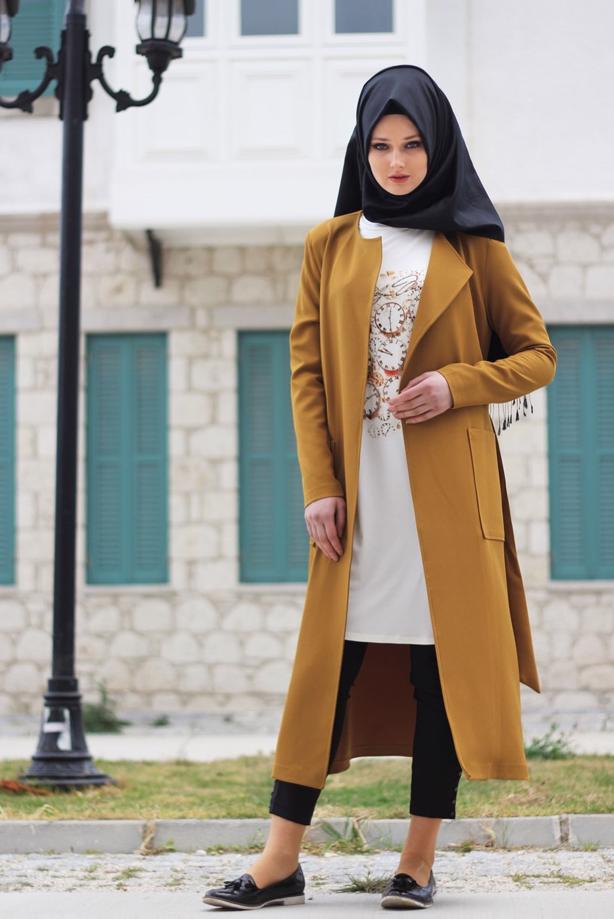 Vêtements hijab  T 4570 Mataş Torba Cepli Kuşaklı Trench - TRENDTESETTÜR