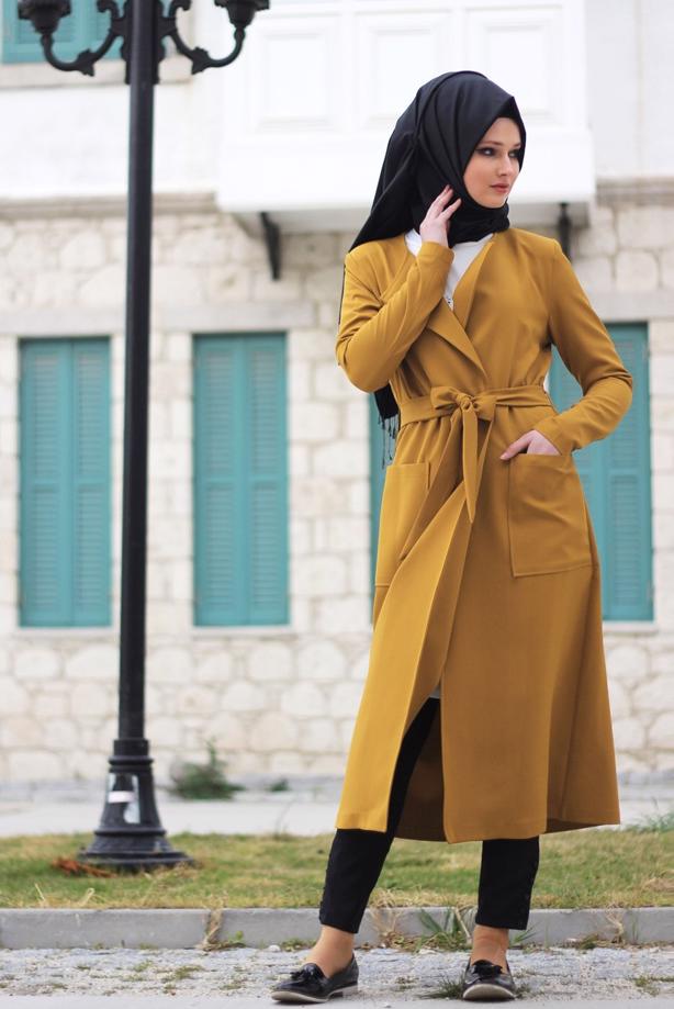 Vêtements hijab  T 4570 Mataş Torba Cepli Kuşaklı Trench - TRENDTESETTÜR