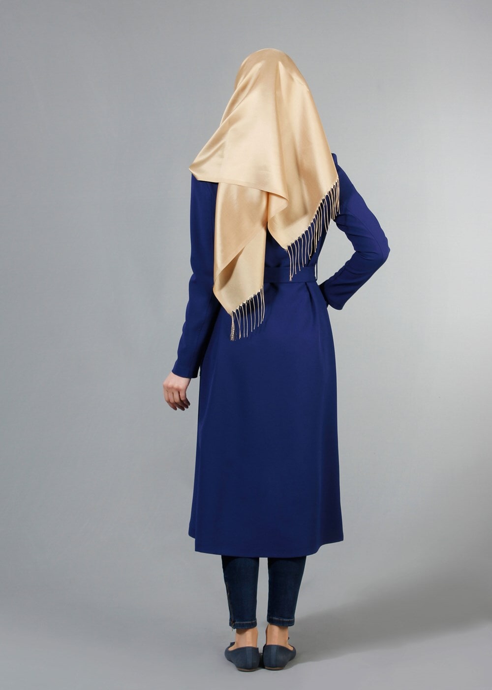 Vêtements hijab BLEU MARINE T 4570 Mataş Torba Cepli Kuşaklı Trench