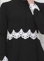 Vêtements hijab NOIR T 4578 Mataş Dantelli Yuvarlak Yaka Abiye Elbise