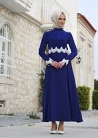 Vêtements hijab BLEU MARINE T 4578 Mataş Dantelli Yuvarlak Yaka Abiye Elbise