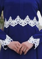 Vêtements hijab BLEU MARINE T 4578 Mataş Dantelli Yuvarlak Yaka Abiye Elbise