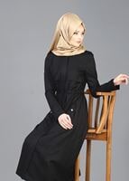 Hijab clothing BLACK T 4586 Mataş Pelerinli Trench