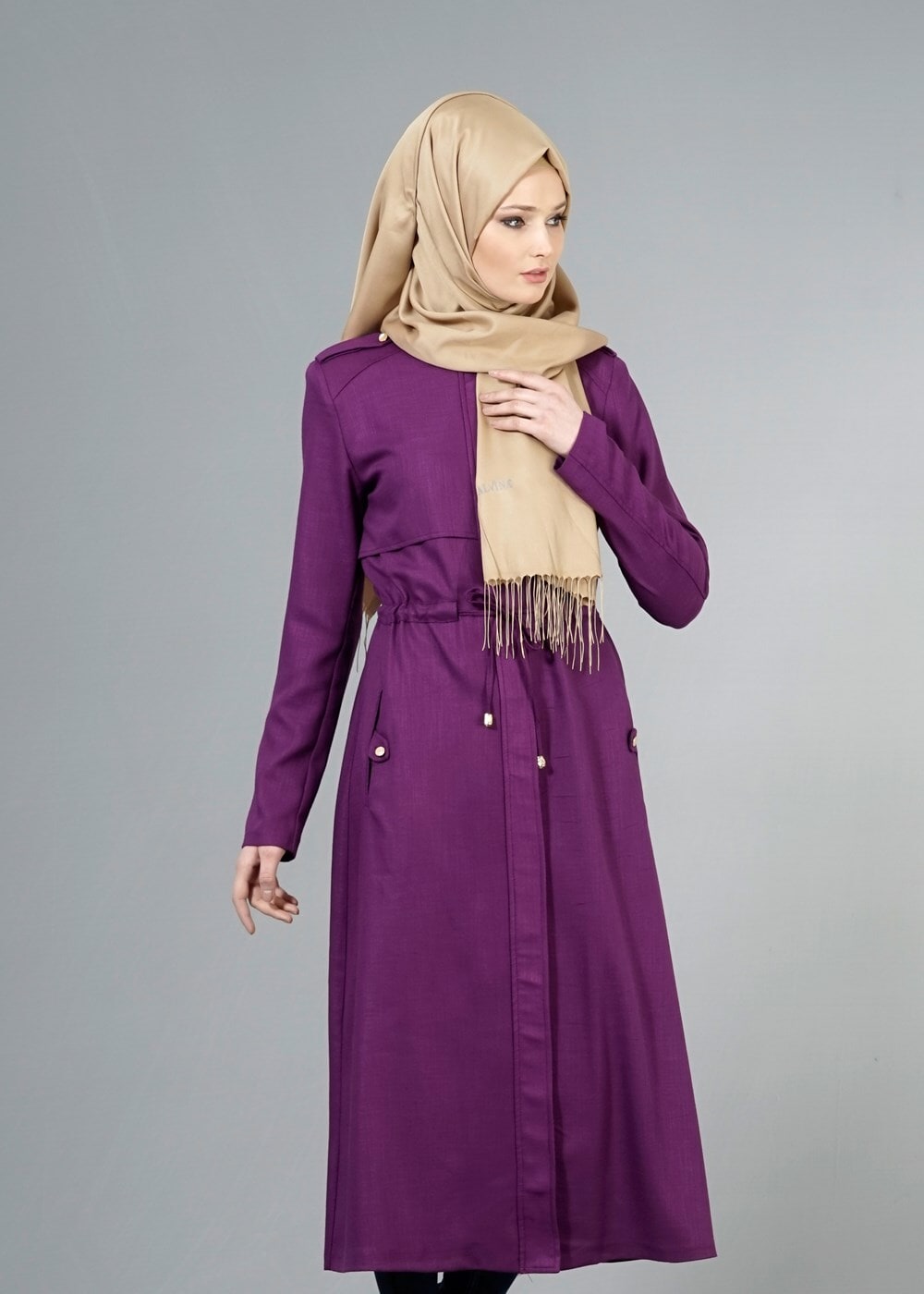 Tesettür giyim MOR T 4586 Mataş Pelerinli Trench