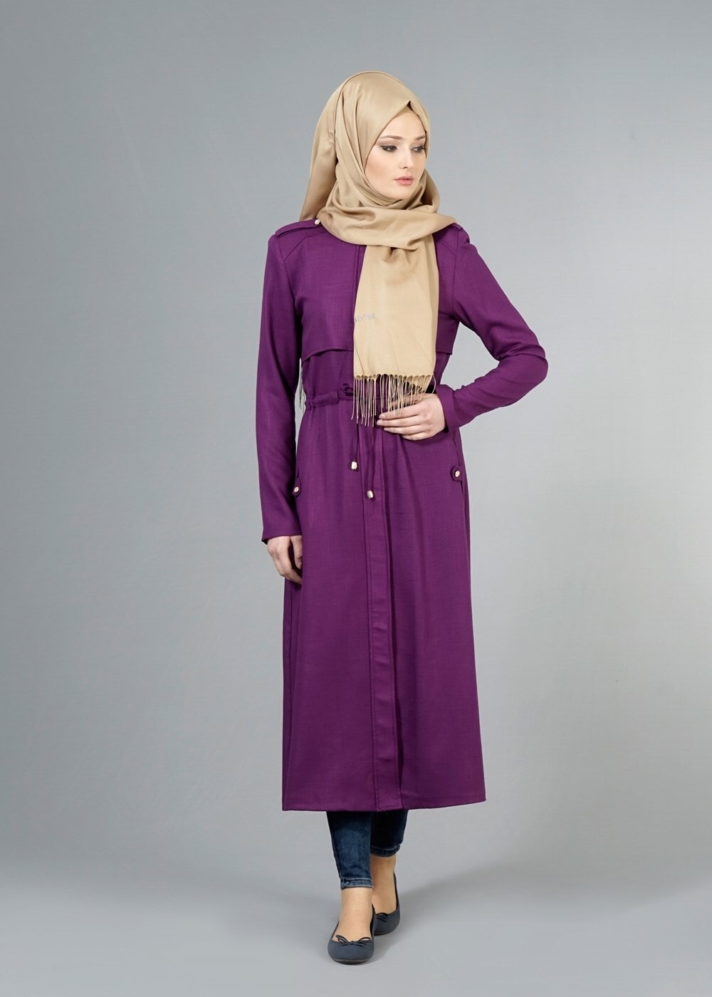 Tesettür giyim MOR T 4586 Mataş Pelerinli Trench