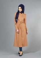 Hijab clothing BROWN T 4586 Mataş Pelerinli Trench