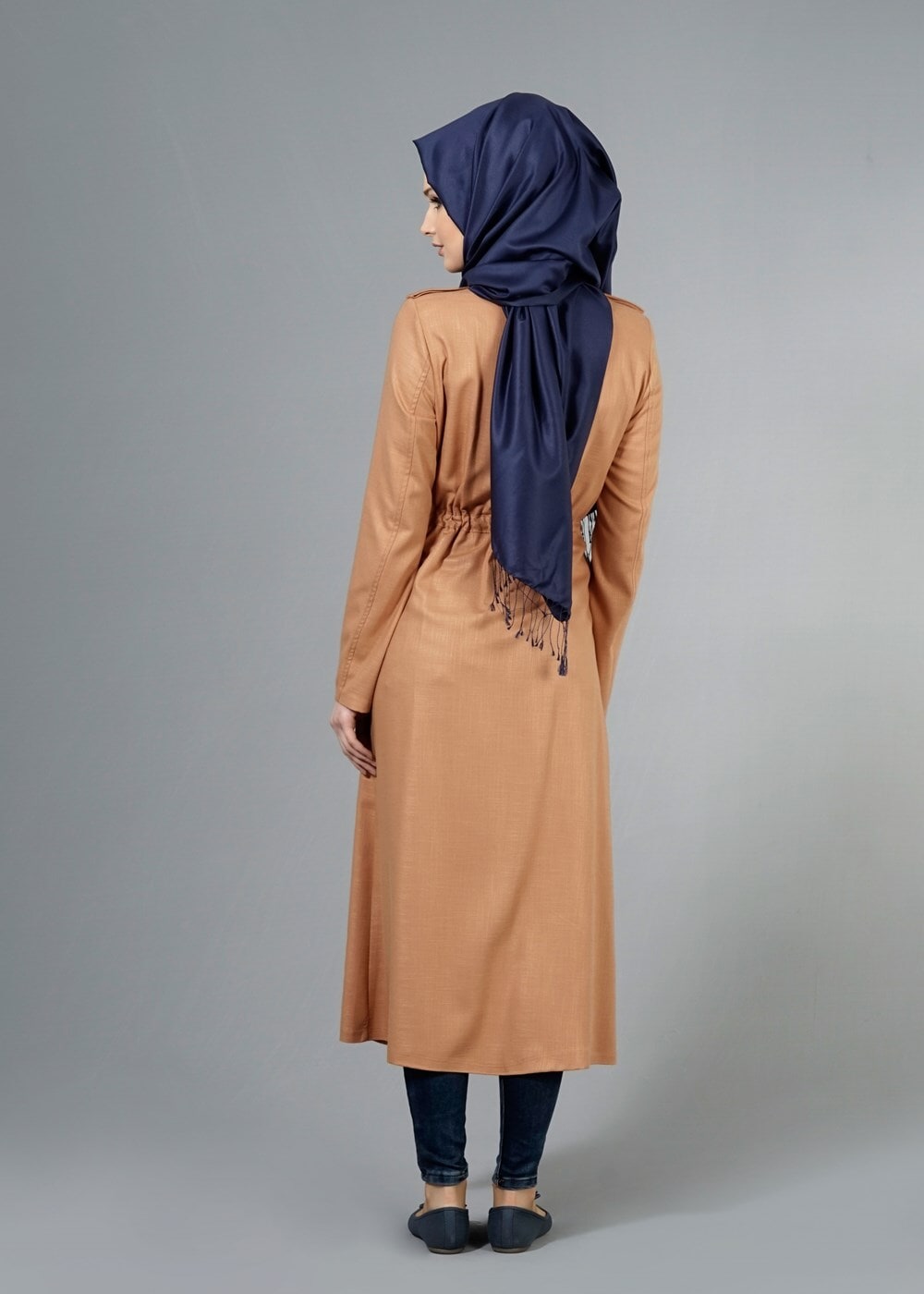 Hijab clothing BROWN T 4586 Mataş Pelerinli Trench