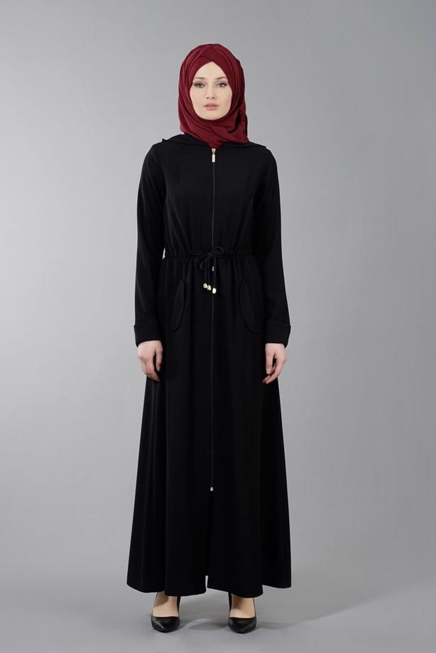 Vêtements hijab  T 4591 Mataş Kapşonlu Fermuarlı Ferace - TRENDTESETTÜR