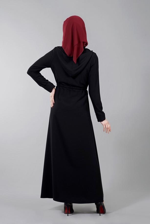 Vêtements hijab  T 4591 Mataş Kapşonlu Fermuarlı Ferace - TRENDTESETTÜR