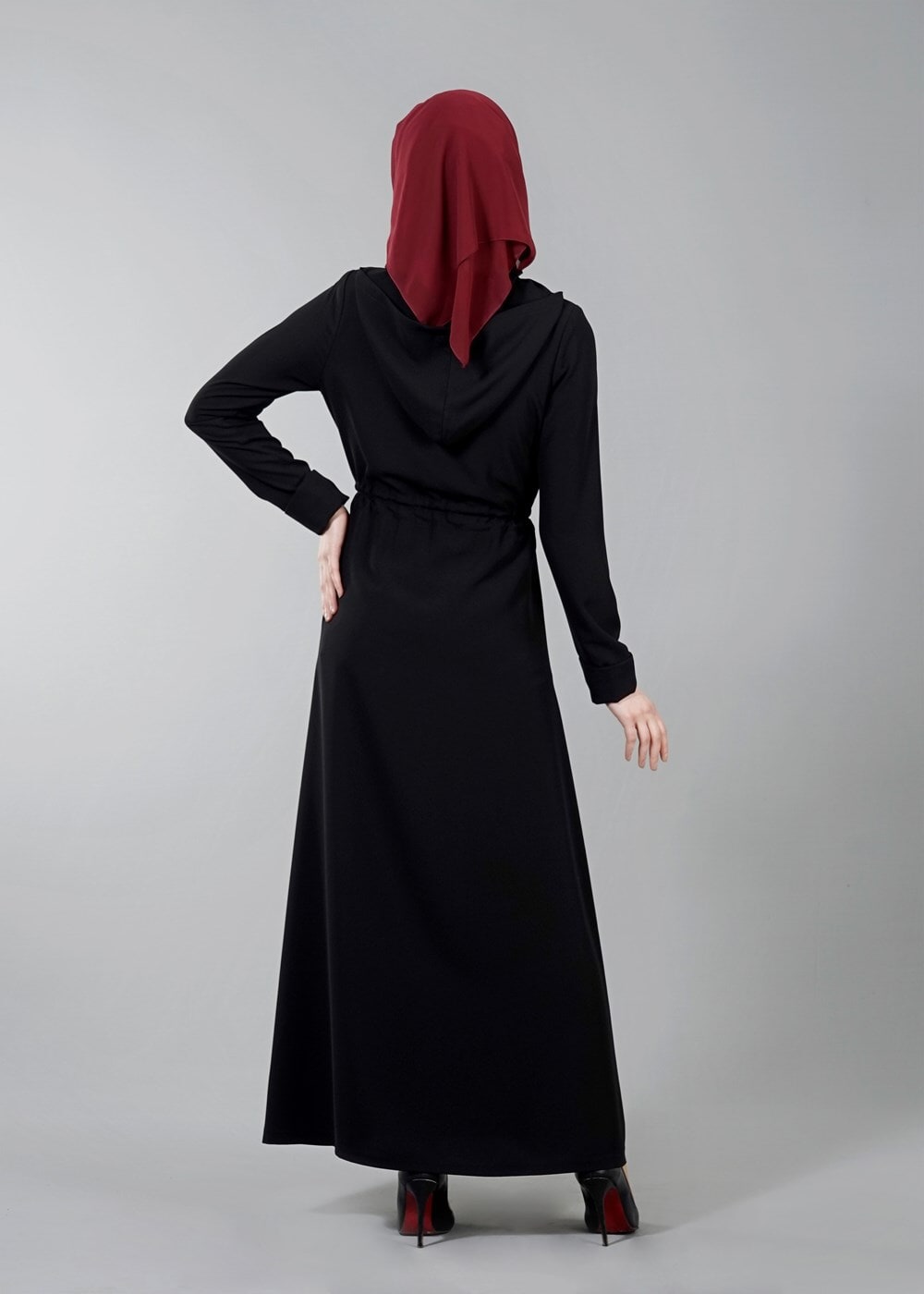Vêtements hijab NOIR T 4591 Mataş Kapşonlu Fermuarlı Ferace
