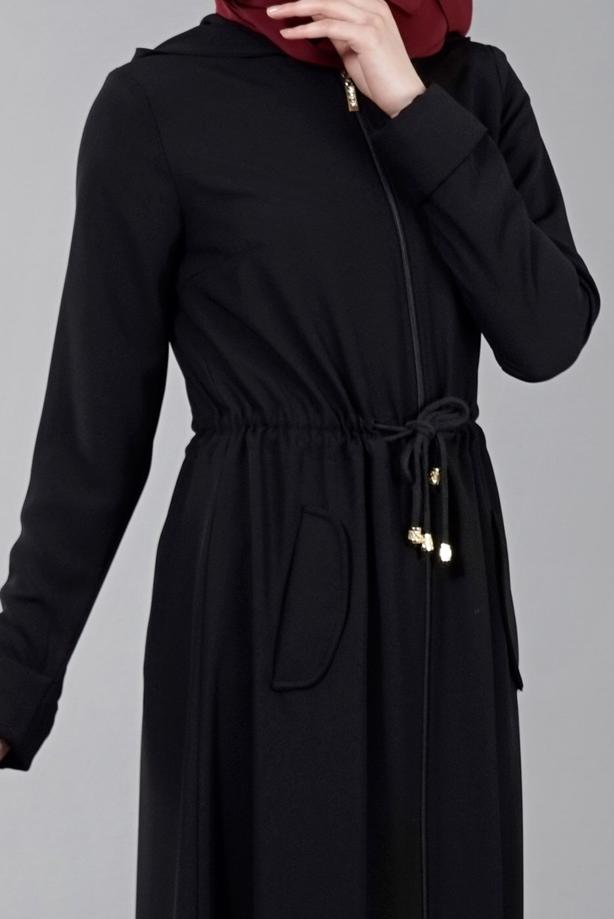 Vêtements hijab  T 4591 Mataş Kapşonlu Fermuarlı Ferace - TRENDTESETTÜR
