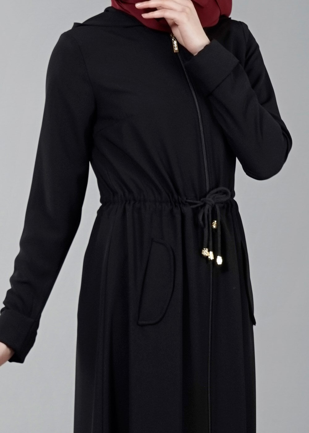 Vêtements hijab NOIR T 4591 Mataş Kapşonlu Fermuarlı Ferace