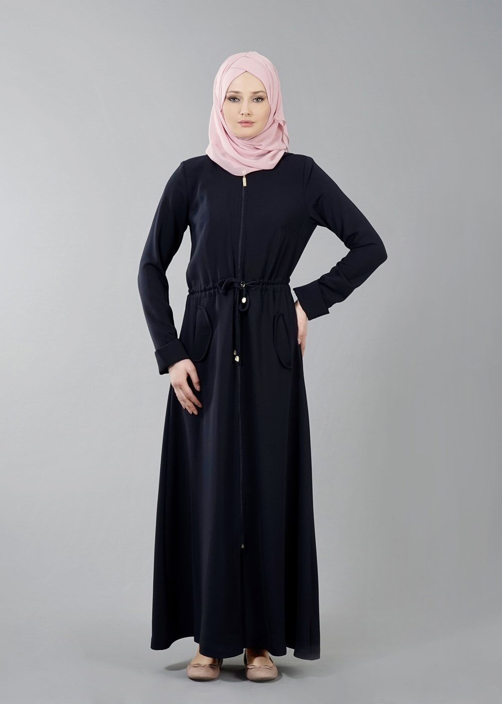 Vêtements hijab BLEU MARINE T 4591 Mataş Kapşonlu Fermuarlı Ferace