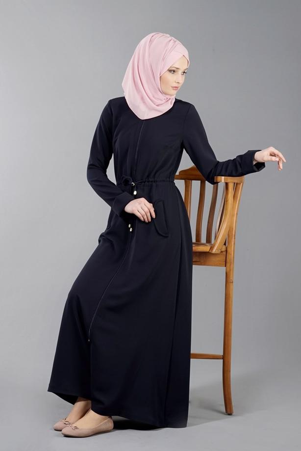 Vêtements hijab  T 4591 Mataş Kapşonlu Fermuarlı Ferace - TRENDTESETTÜR