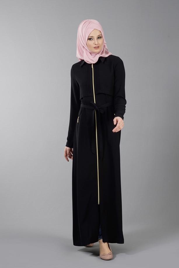 Vêtements hijab  T 4597 Mataş  Erkek Yaka Fermuarlı Ferace - TRENDTESETTÜR