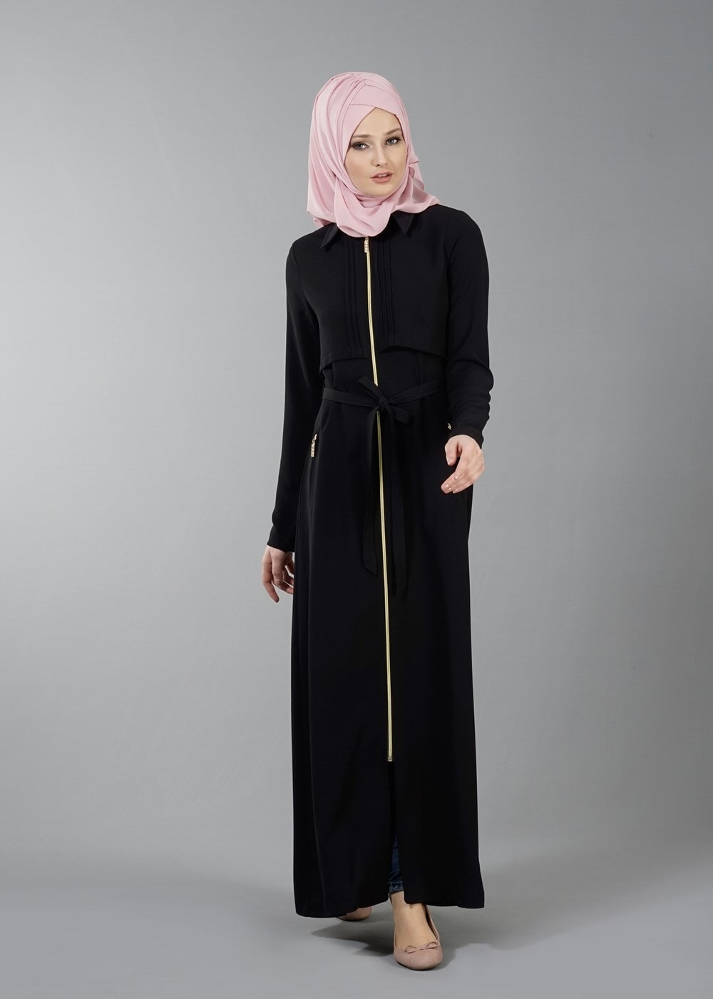 Vêtements hijab NOIR T 4597 Mataş  Erkek Yaka Fermuarlı Ferace
