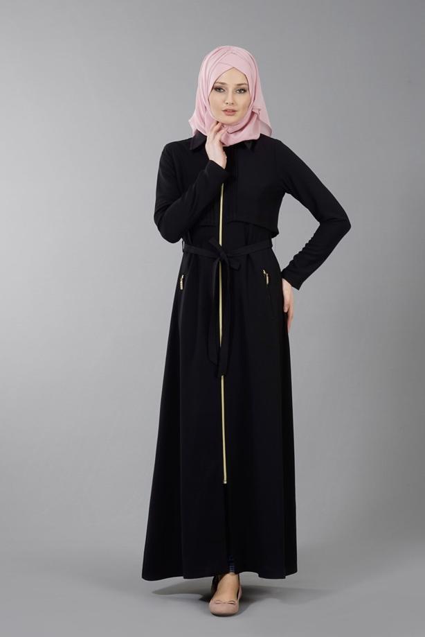 Vêtements hijab  T 4597 Mataş  Erkek Yaka Fermuarlı Ferace - TRENDTESETTÜR