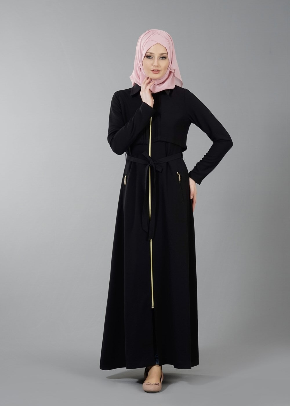 Vêtements hijab NOIR T 4597 Mataş  Erkek Yaka Fermuarlı Ferace