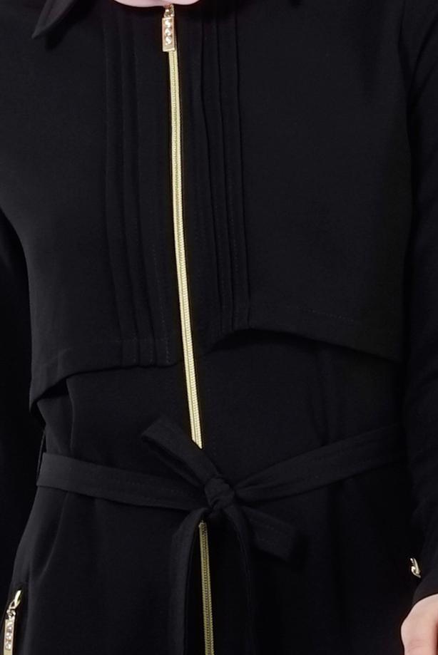 Vêtements hijab  T 4597 Mataş  Erkek Yaka Fermuarlı Ferace - TRENDTESETTÜR